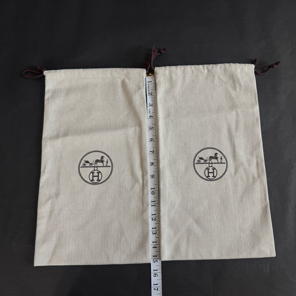 HERMES Authentic Shoe Dust Storage Bags Herringbone Drawstring Logo 15β x 8.5β - Picture 5 of 7